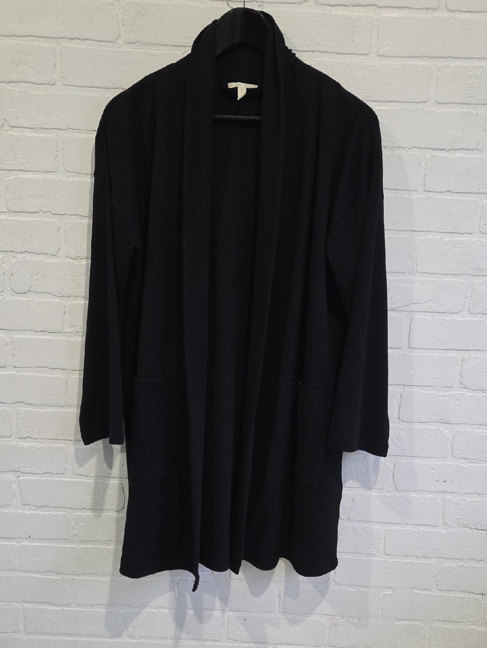 Eileen Fisher Black Open-Front Draped Cardigan